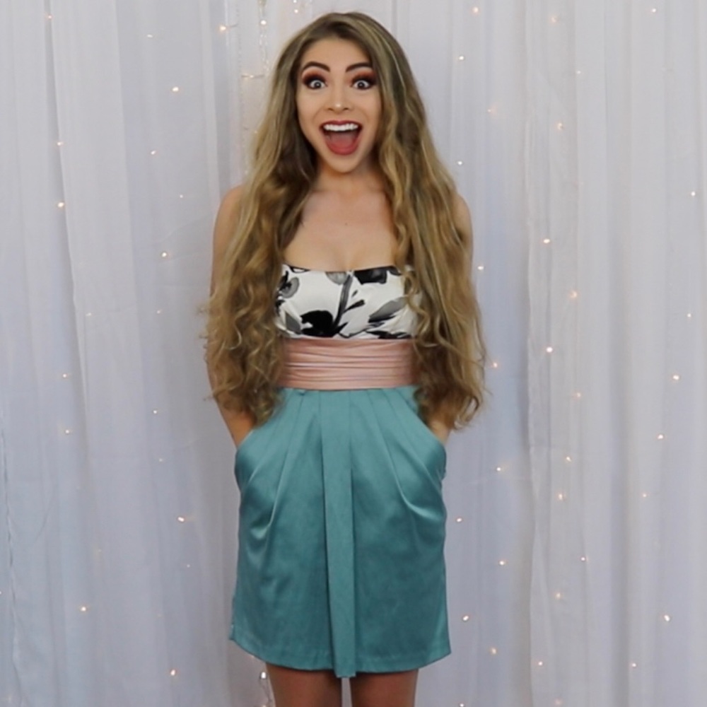 Turquoise and champagne prom dress